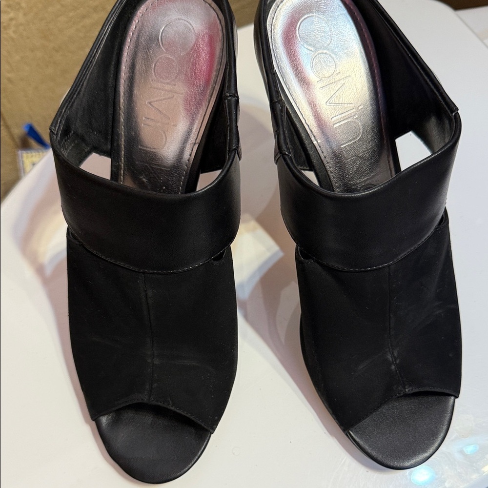 Calvin Klein Black Open-Toe Mules